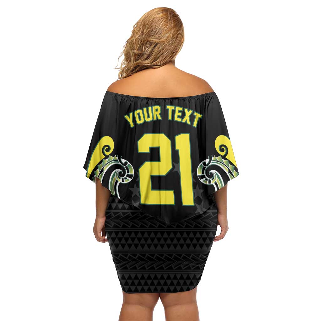 Custom Rugby Cook Islands Avaiki Off Shoulder Short Dress Black Kuki Airani Tribal Maori Inspired - Polynesian Pride