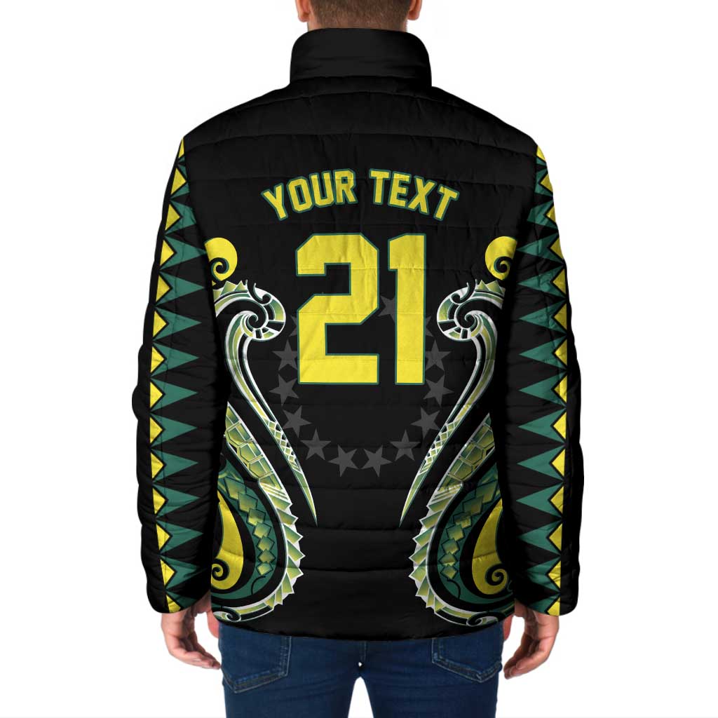 Custom Rugby Cook Islands Avaiki Padded Jacket Black Kuki Airani Tribal Maori Inspired LT9 - Polynesian Pride