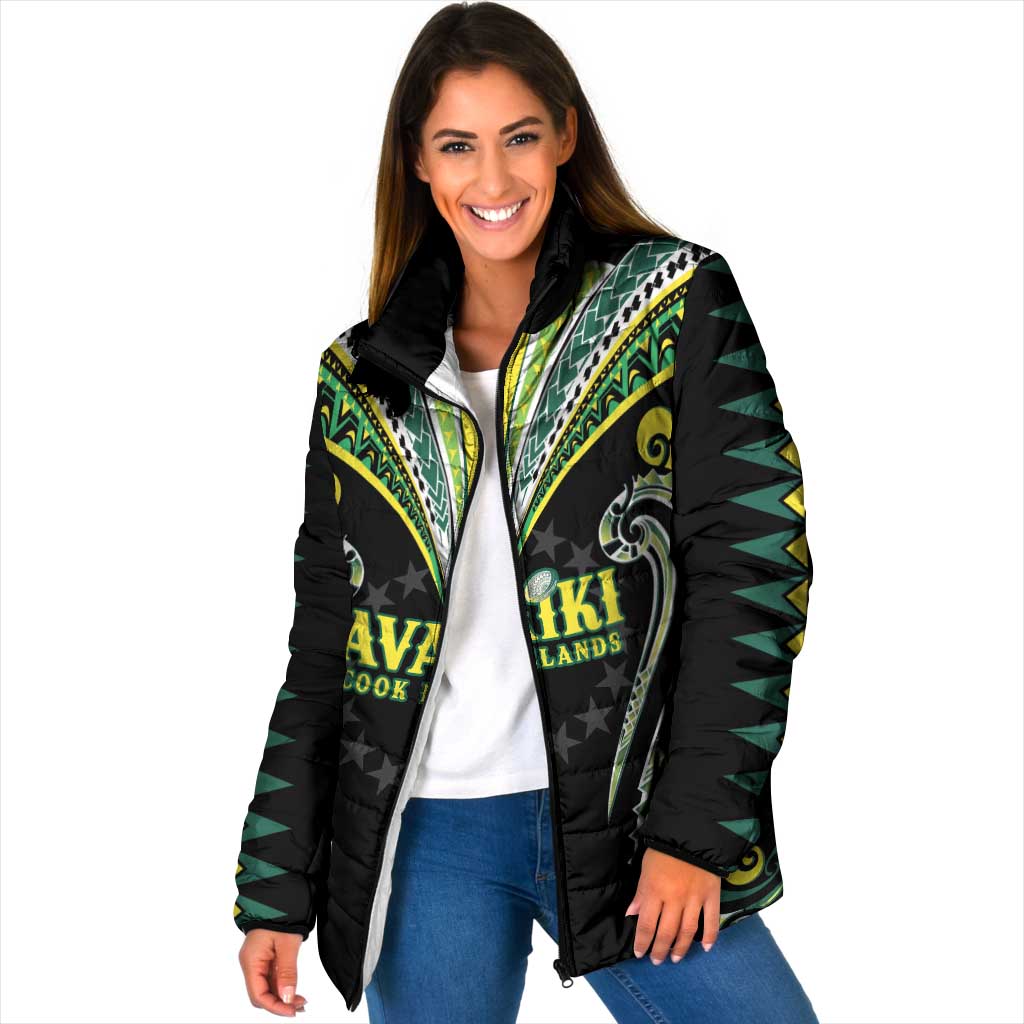 Custom Rugby Cook Islands Avaiki Padded Jacket Black Kuki Airani Tribal Maori Inspired LT9 Women Black - Polynesian Pride