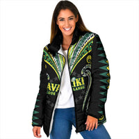 Custom Rugby Cook Islands Avaiki Padded Jacket Black Kuki Airani Tribal Maori Inspired LT9 Women Black - Polynesian Pride