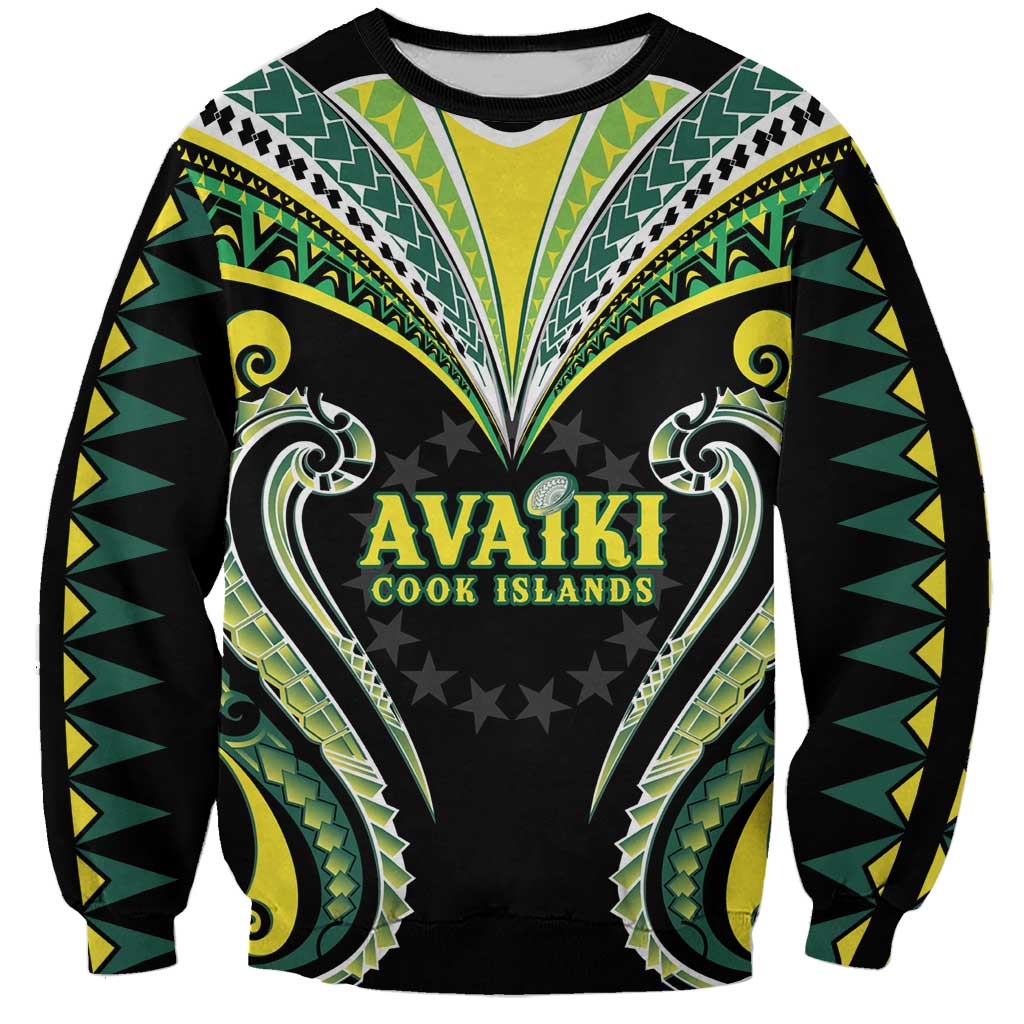 Custom Rugby Cook Islands Avaiki Sweatshirt Black Kuki Airani Tribal Maori Inspired LT9 Unisex Black - Polynesian Pride