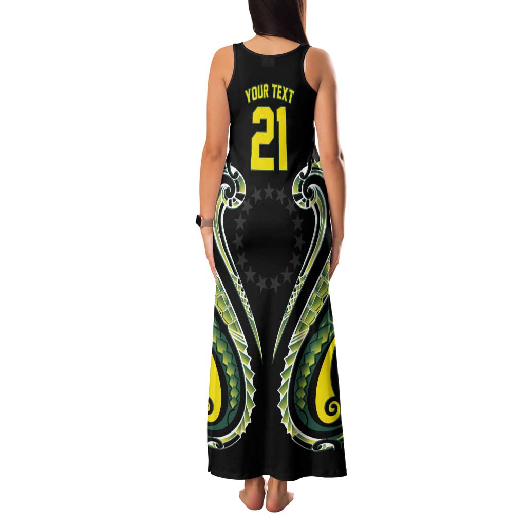 Custom Rugby Cook Islands Avaiki Tank Maxi Dress Black Kuki Airani Tribal Maori Inspired LT9 - Polynesian Pride
