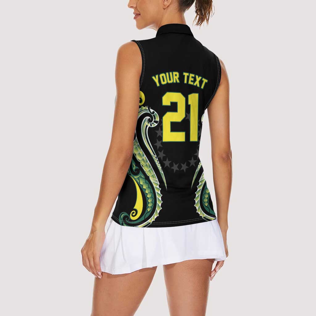 Custom Rugby Cook Islands Avaiki Women Sleeveless Polo Shirt Black Kuki Airani Tribal Maori Inspired - Polynesian Pride