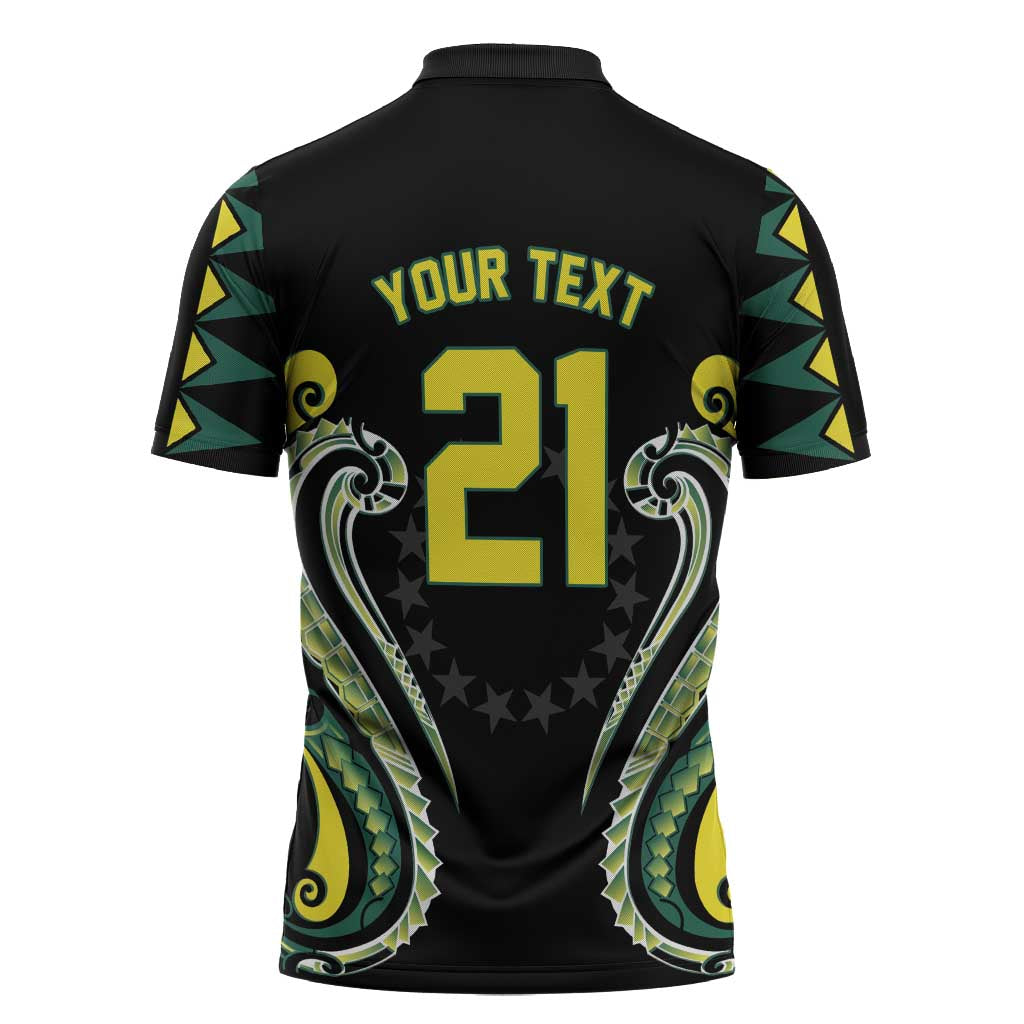 Custom Rugby Cook Islands Avaiki Zipper Polo Shirt Black Kuki Airani Tribal Maori Inspired - Polynesian Pride