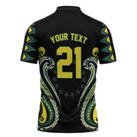 Custom Rugby Cook Islands Avaiki Zipper Polo Shirt Black Kuki Airani Tribal Maori Inspired - Polynesian Pride