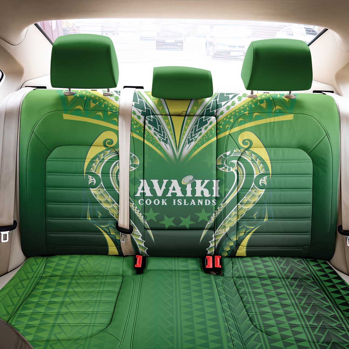 Rugby Cook Islands Avaiki Back Car Seat Cover Green Kuki Airani Tribal Maori Inspired LT9 - Polynesian Pride