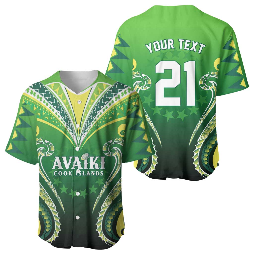 Custom Rugby Cook Islands Avaiki Baseball Jersey Green Kuki Airani Tribal Maori Inspired LT9 - Polynesian Pride