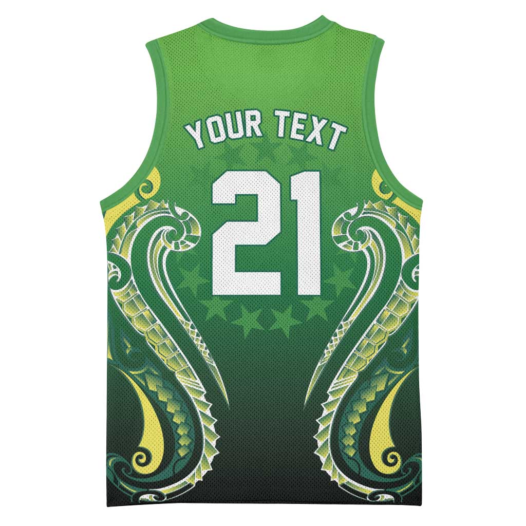 Custom Rugby Cook Islands Avaiki Basketball Jersey Green Kuki Airani Tribal Maori Inspired LT9 - Polynesian Pride
