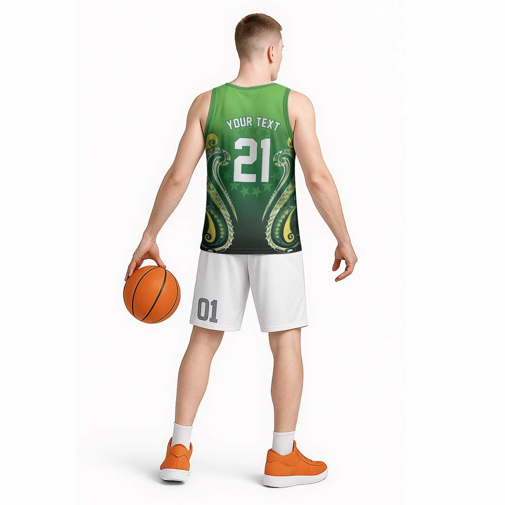 Custom Rugby Cook Islands Avaiki Basketball Jersey Green Kuki Airani Tribal Maori Inspired LT9 - Polynesian Pride