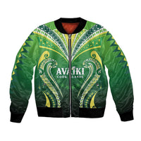 Custom Rugby Cook Islands Avaiki Bomber Jacket Green Kuki Airani Tribal Maori Inspired LT9 Unisex Green - Polynesian Pride