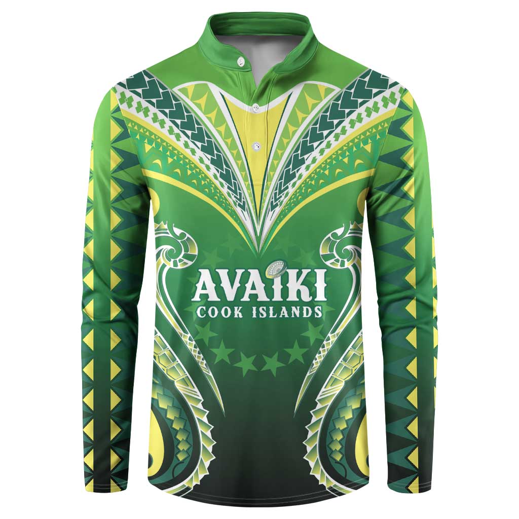 Custom Rugby Cook Islands Avaiki Button Sweatshirt Green Kuki Airani Tribal Maori Inspired LT9 Green - Polynesian Pride