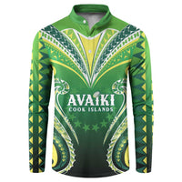 Custom Rugby Cook Islands Avaiki Button Sweatshirt Green Kuki Airani Tribal Maori Inspired LT9 Green - Polynesian Pride