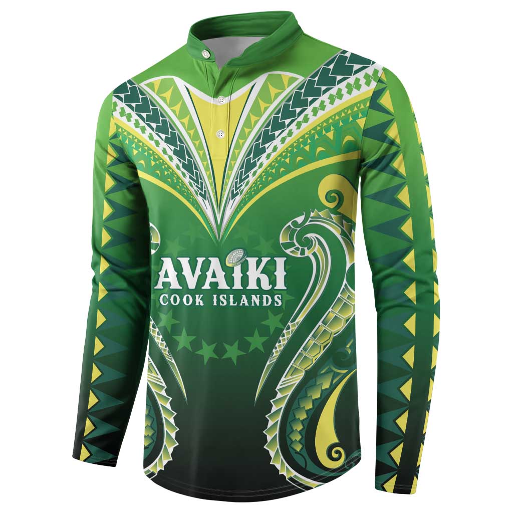 Custom Rugby Cook Islands Avaiki Button Sweatshirt Green Kuki Airani Tribal Maori Inspired LT9 - Polynesian Pride