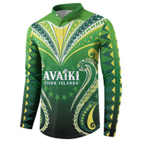 Custom Rugby Cook Islands Avaiki Button Sweatshirt Green Kuki Airani Tribal Maori Inspired LT9 - Polynesian Pride