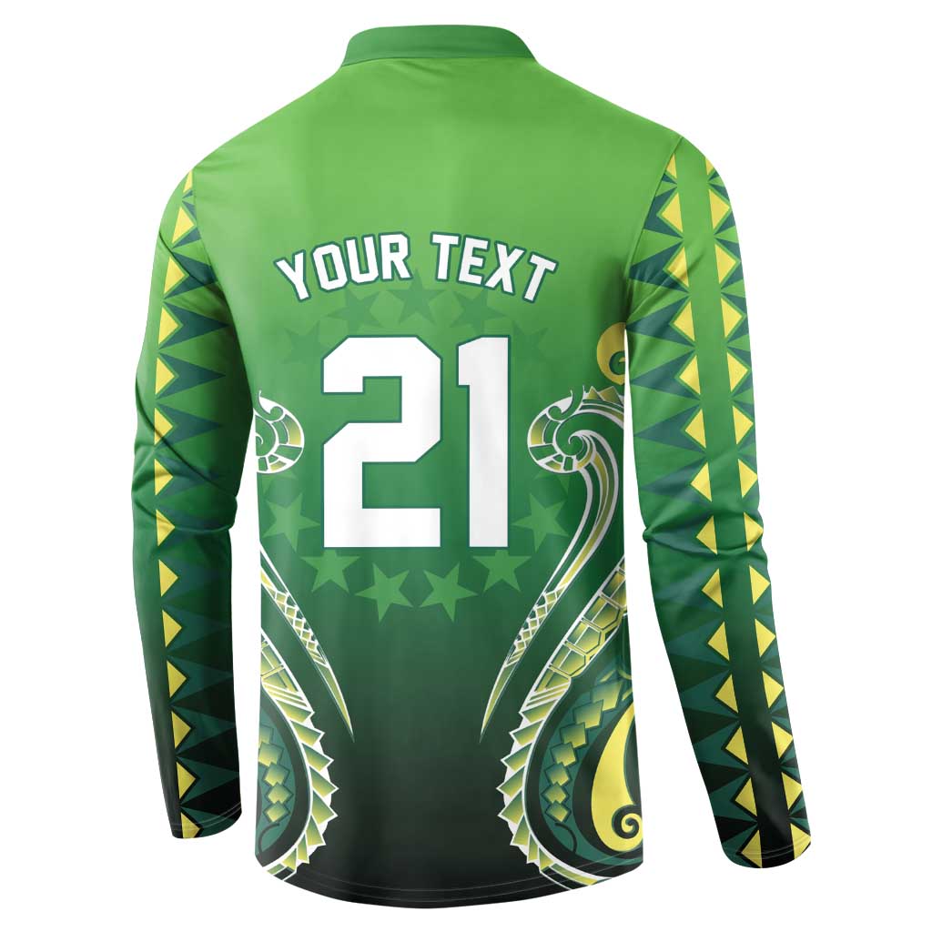 Custom Rugby Cook Islands Avaiki Button Sweatshirt Green Kuki Airani Tribal Maori Inspired LT9 - Polynesian Pride