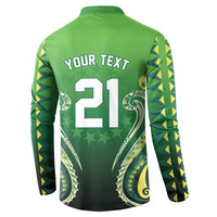 Custom Rugby Cook Islands Avaiki Button Sweatshirt Green Kuki Airani Tribal Maori Inspired LT9 - Polynesian Pride
