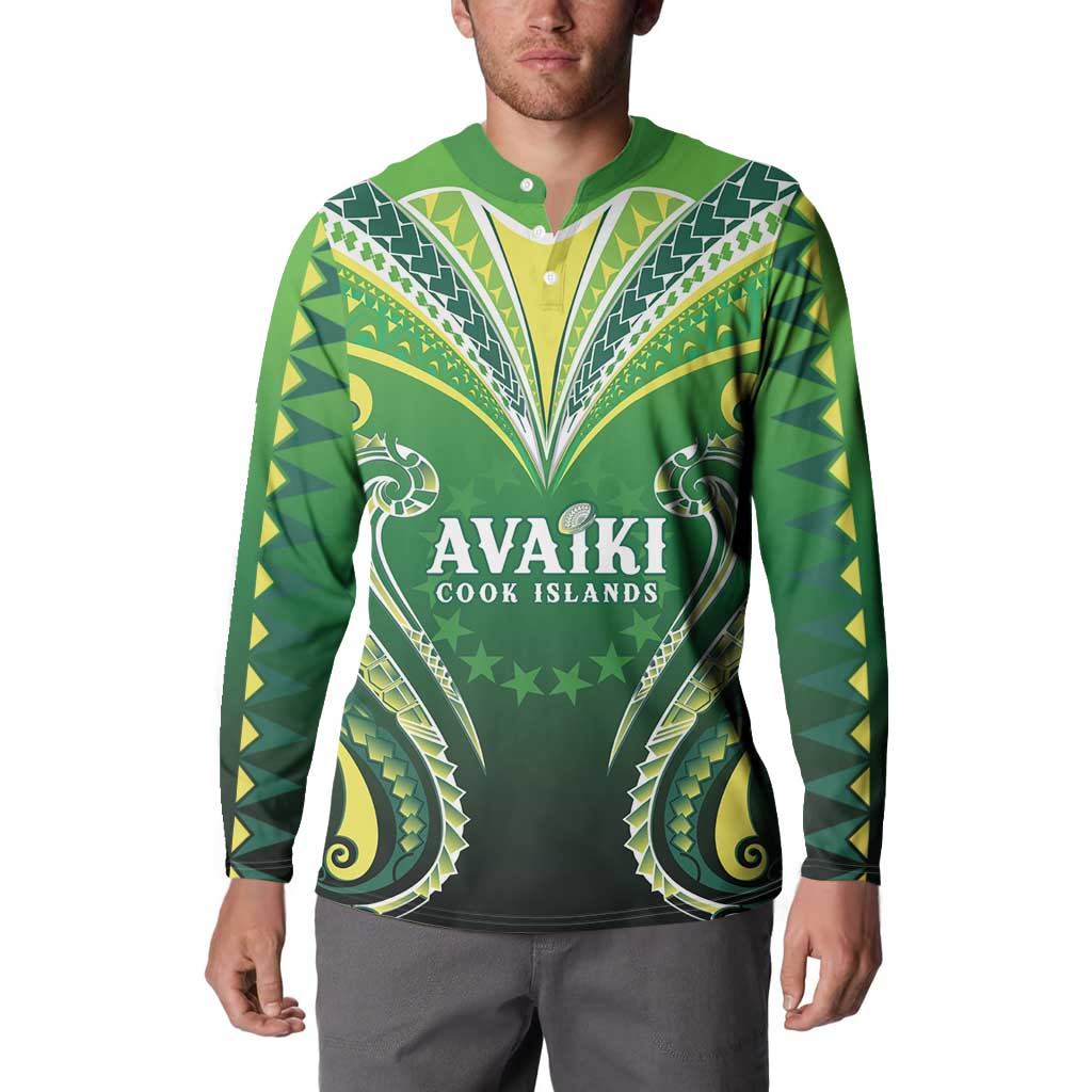 Custom Rugby Cook Islands Avaiki Button Sweatshirt Green Kuki Airani Tribal Maori Inspired LT9 - Polynesian Pride