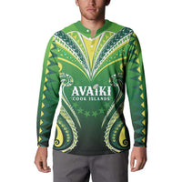 Custom Rugby Cook Islands Avaiki Button Sweatshirt Green Kuki Airani Tribal Maori Inspired LT9 - Polynesian Pride