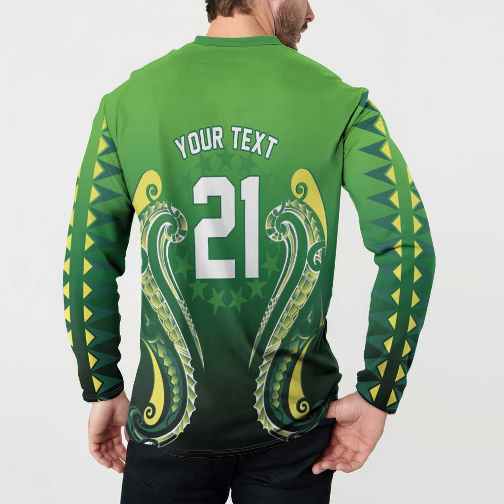 Custom Rugby Cook Islands Avaiki Button Sweatshirt Green Kuki Airani Tribal Maori Inspired LT9 - Polynesian Pride