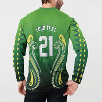 Custom Rugby Cook Islands Avaiki Button Sweatshirt Green Kuki Airani Tribal Maori Inspired LT9 - Polynesian Pride
