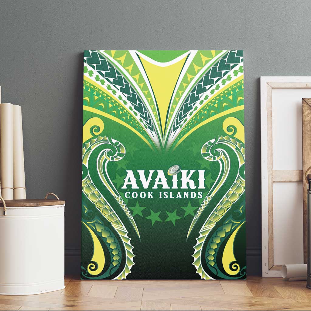 Rugby Cook Islands Avaiki Canvas Wall Art Green Kuki Airani Tribal Maori Inspired - Polynesian Pride