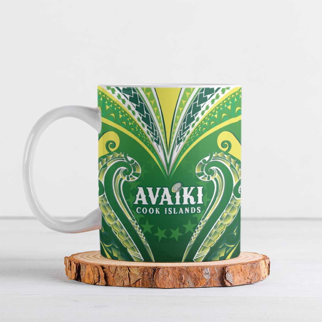 Custom Rugby Cook Islands Avaiki Ceramic Mug Green Kuki Airani Tribal Maori Inspired LT9 Green - Polynesian Pride