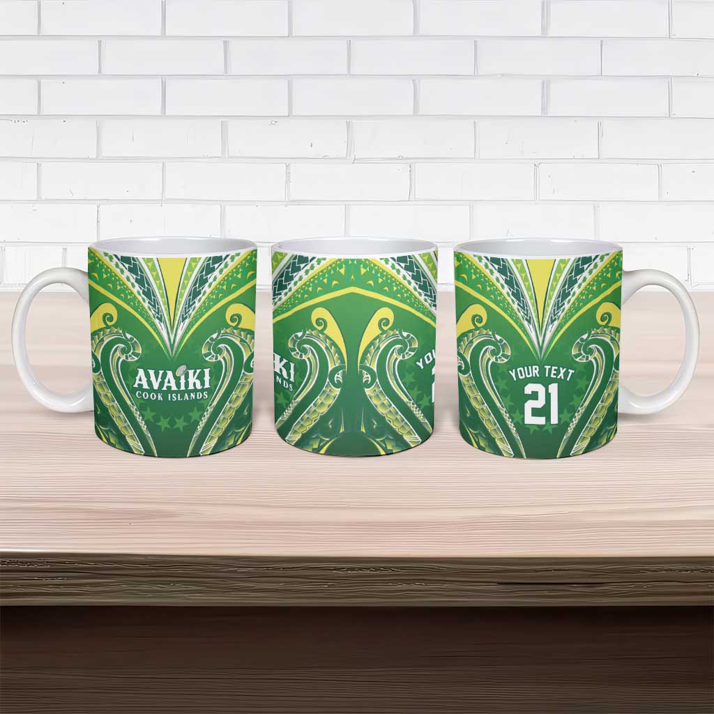 Custom Rugby Cook Islands Avaiki Ceramic Mug Green Kuki Airani Tribal Maori Inspired LT9 - Polynesian Pride