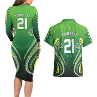 Custom Rugby Cook Islands Avaiki Couples Matching Long Sleeve Bodycon Dress and Hawaiian Shirt Green Kuki Airani Tribal Maori Inspired - Polynesian Pride