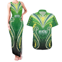Custom Rugby Cook Islands Avaiki Couples Matching Tank Maxi Dress and Hawaiian Shirt Green Kuki Airani Tribal Maori Inspired - Polynesian Pride