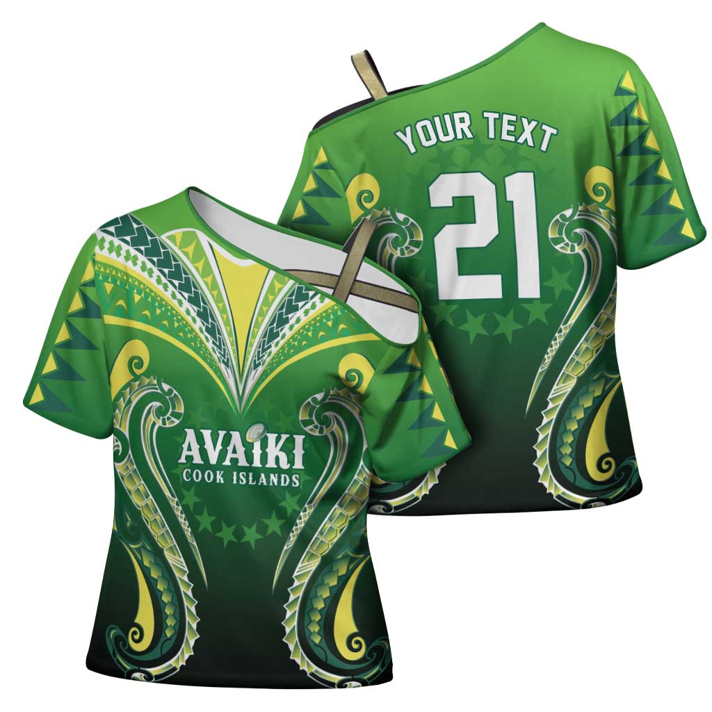 Custom Rugby Cook Islands Avaiki Cross Shoulder Shirt Green Kuki Airani Tribal Maori Inspired LT9 - Polynesian Pride