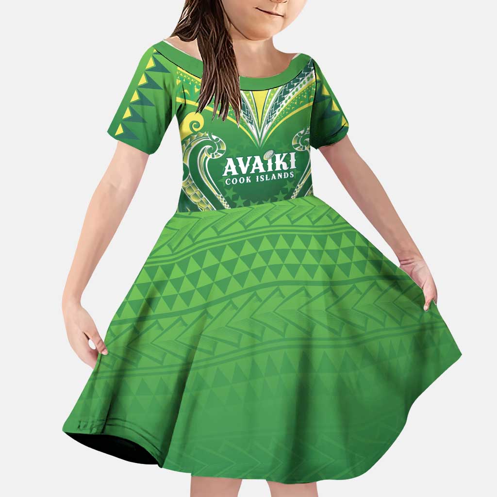 Custom Rugby Cook Islands Avaiki Family Matching Long Sleeve Bodycon Dress and Hawaiian Shirt Green Kuki Airani Tribal Maori Inspired - Polynesian Pride