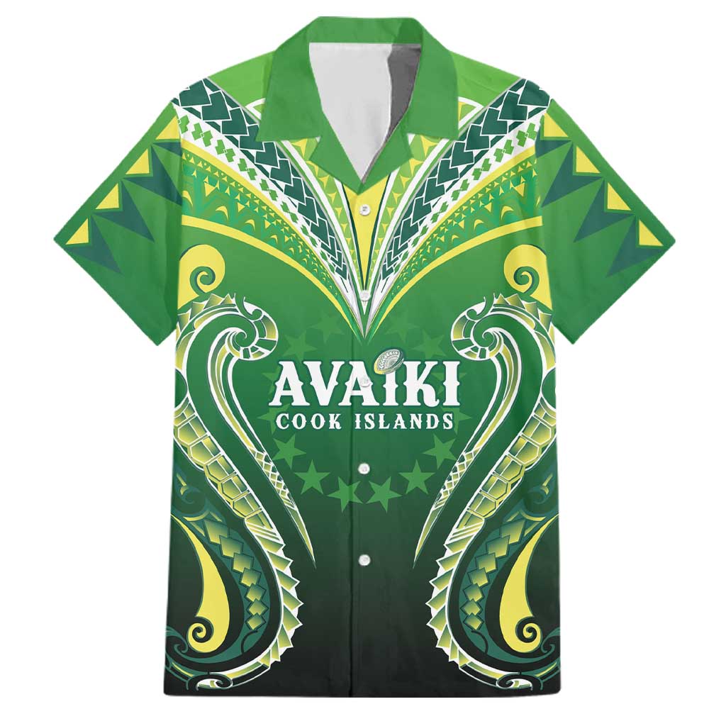 Custom Rugby Cook Islands Avaiki Family Matching Off The Shoulder Long Sleeve Dress and Hawaiian Shirt Green Kuki Airani Tribal Maori Inspired - Polynesian Pride