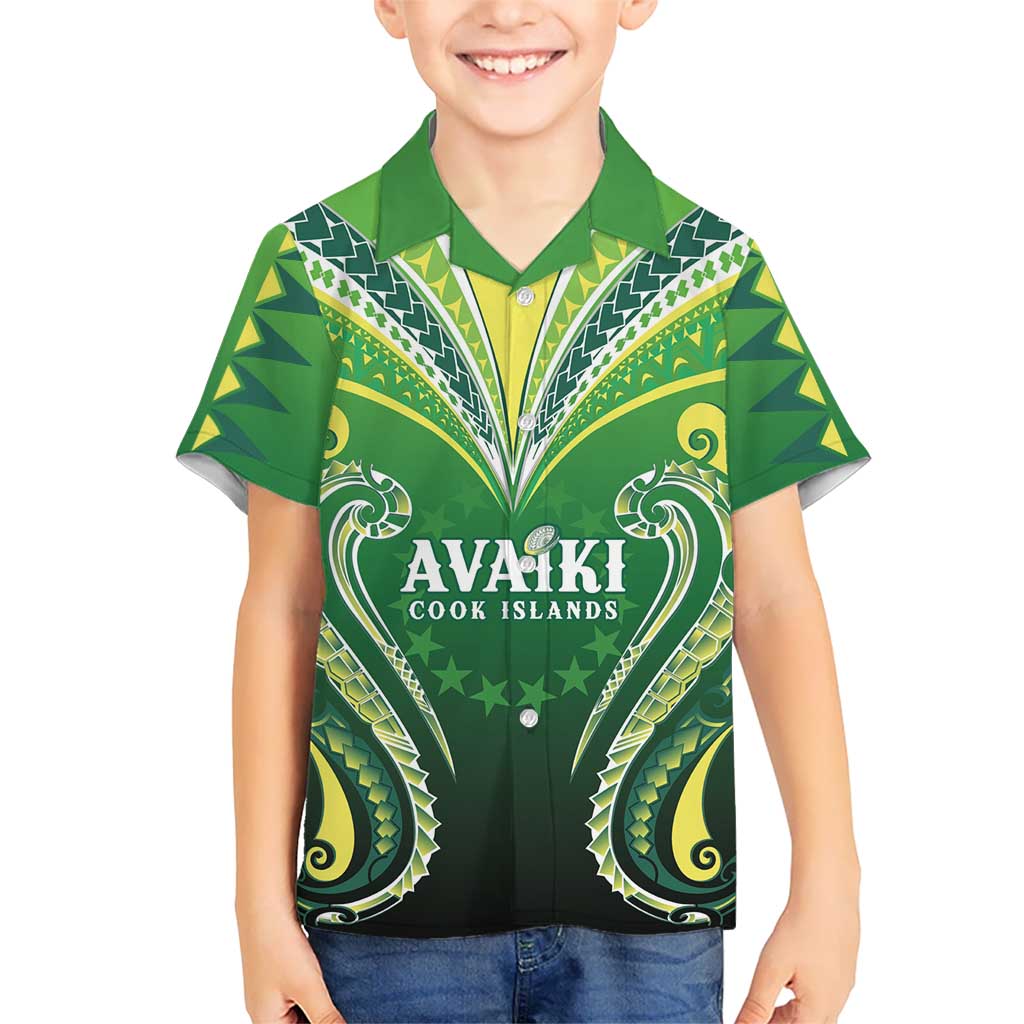 Custom Rugby Cook Islands Avaiki Family Matching Off The Shoulder Long Sleeve Dress and Hawaiian Shirt Green Kuki Airani Tribal Maori Inspired - Polynesian Pride