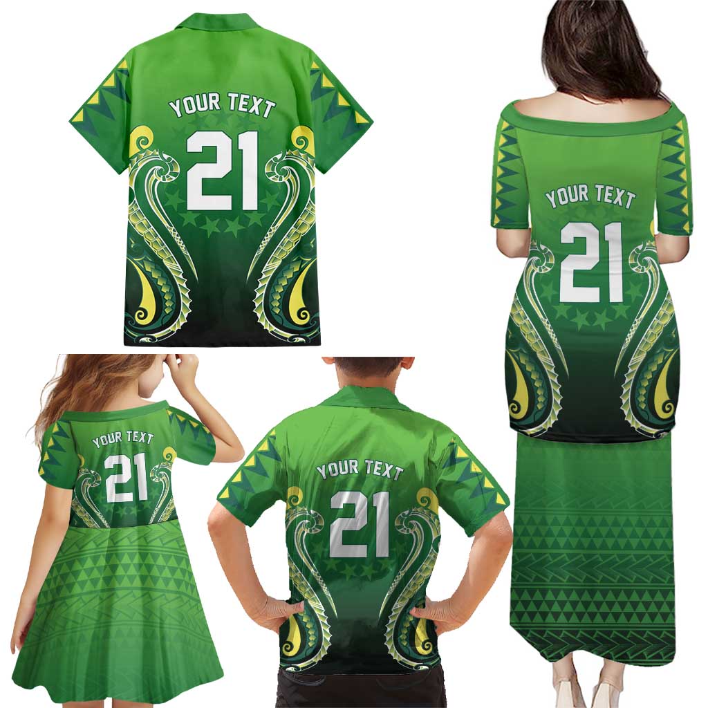 Custom Rugby Cook Islands Avaiki Family Matching Puletasi and Hawaiian Shirt Green Kuki Airani Tribal Maori Inspired - Polynesian Pride