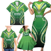 Custom Rugby Cook Islands Avaiki Family Matching Short Sleeve Bodycon Dress and Hawaiian Shirt Green Kuki Airani Tribal Maori Inspired - Polynesian Pride