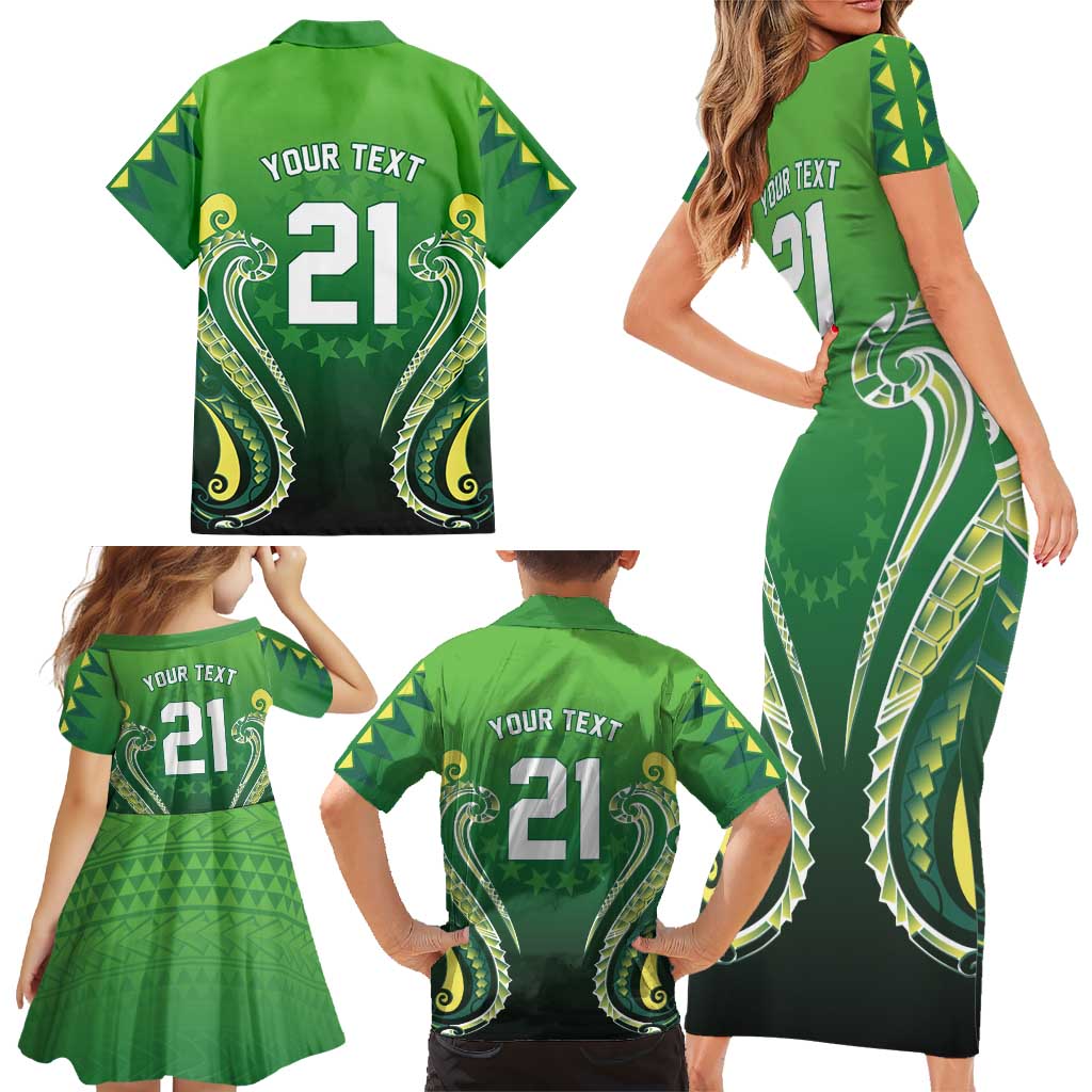 Custom Rugby Cook Islands Avaiki Family Matching Short Sleeve Bodycon Dress and Hawaiian Shirt Green Kuki Airani Tribal Maori Inspired - Polynesian Pride