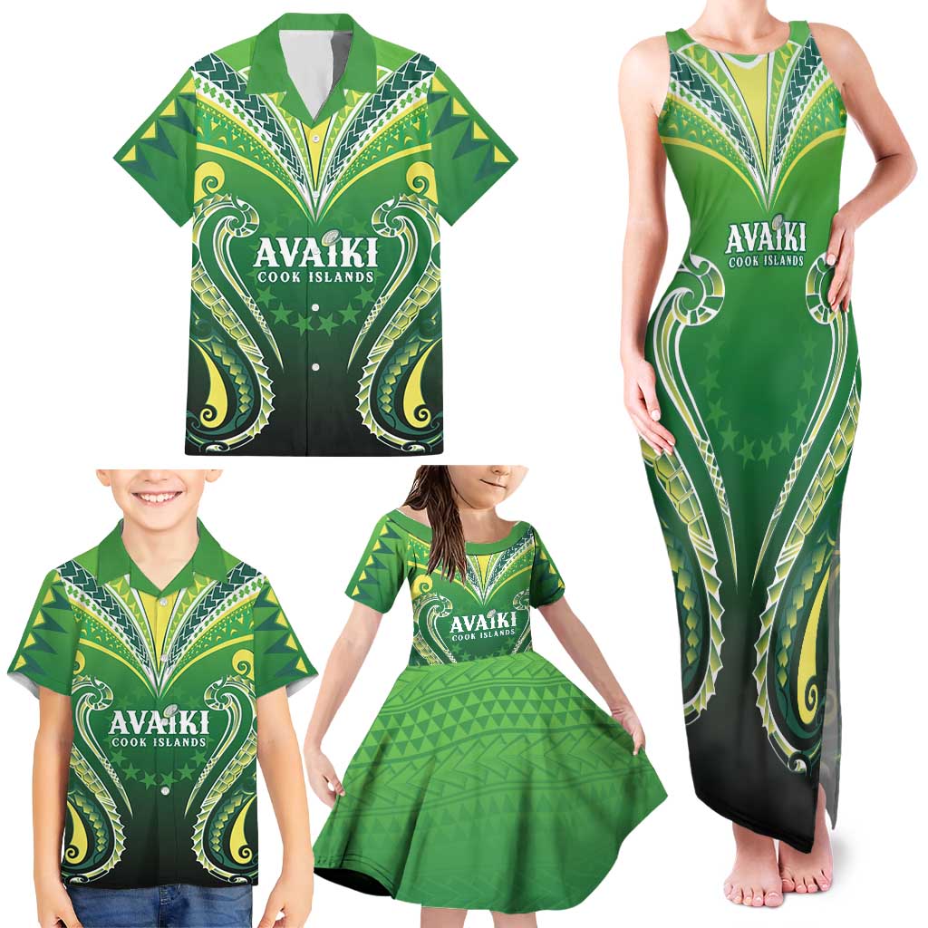 Custom Rugby Cook Islands Avaiki Family Matching Tank Maxi Dress and Hawaiian Shirt Green Kuki Airani Tribal Maori Inspired - Polynesian Pride