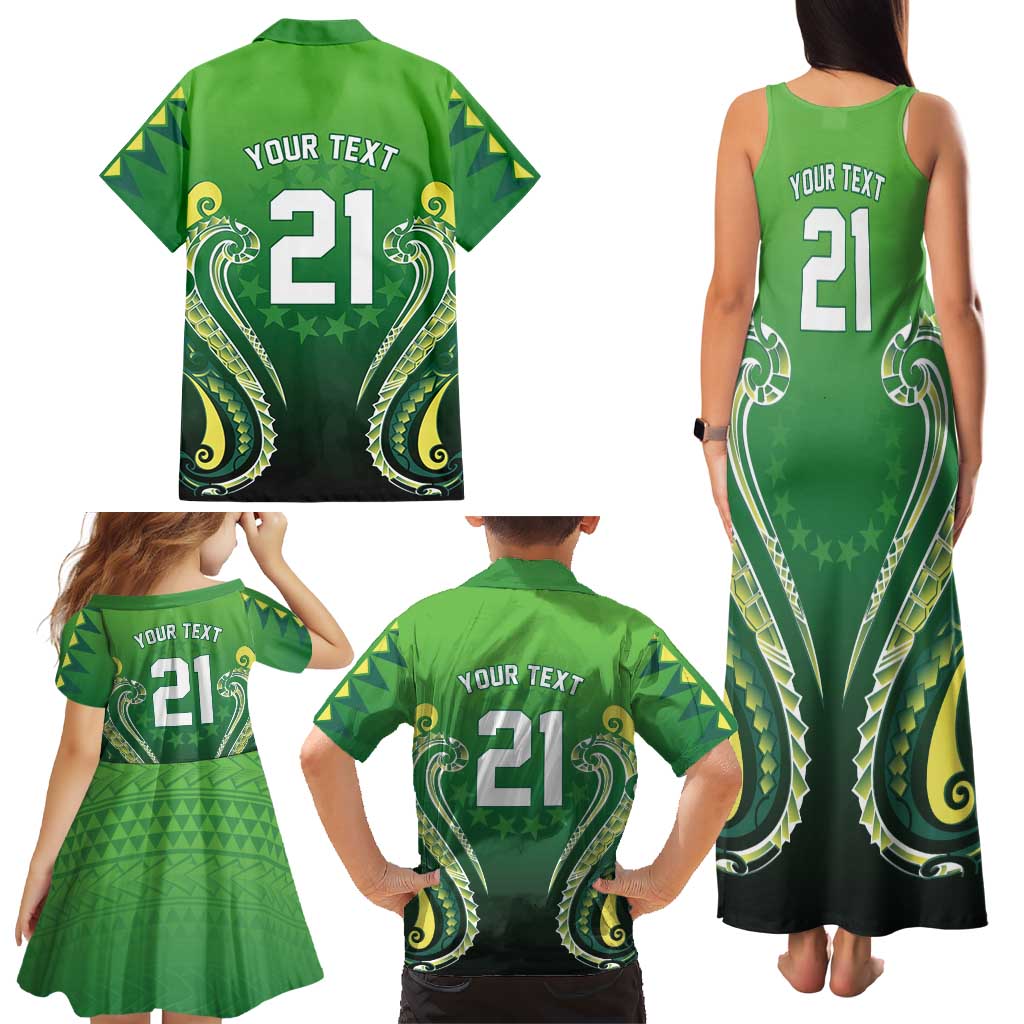 Custom Rugby Cook Islands Avaiki Family Matching Tank Maxi Dress and Hawaiian Shirt Green Kuki Airani Tribal Maori Inspired - Polynesian Pride