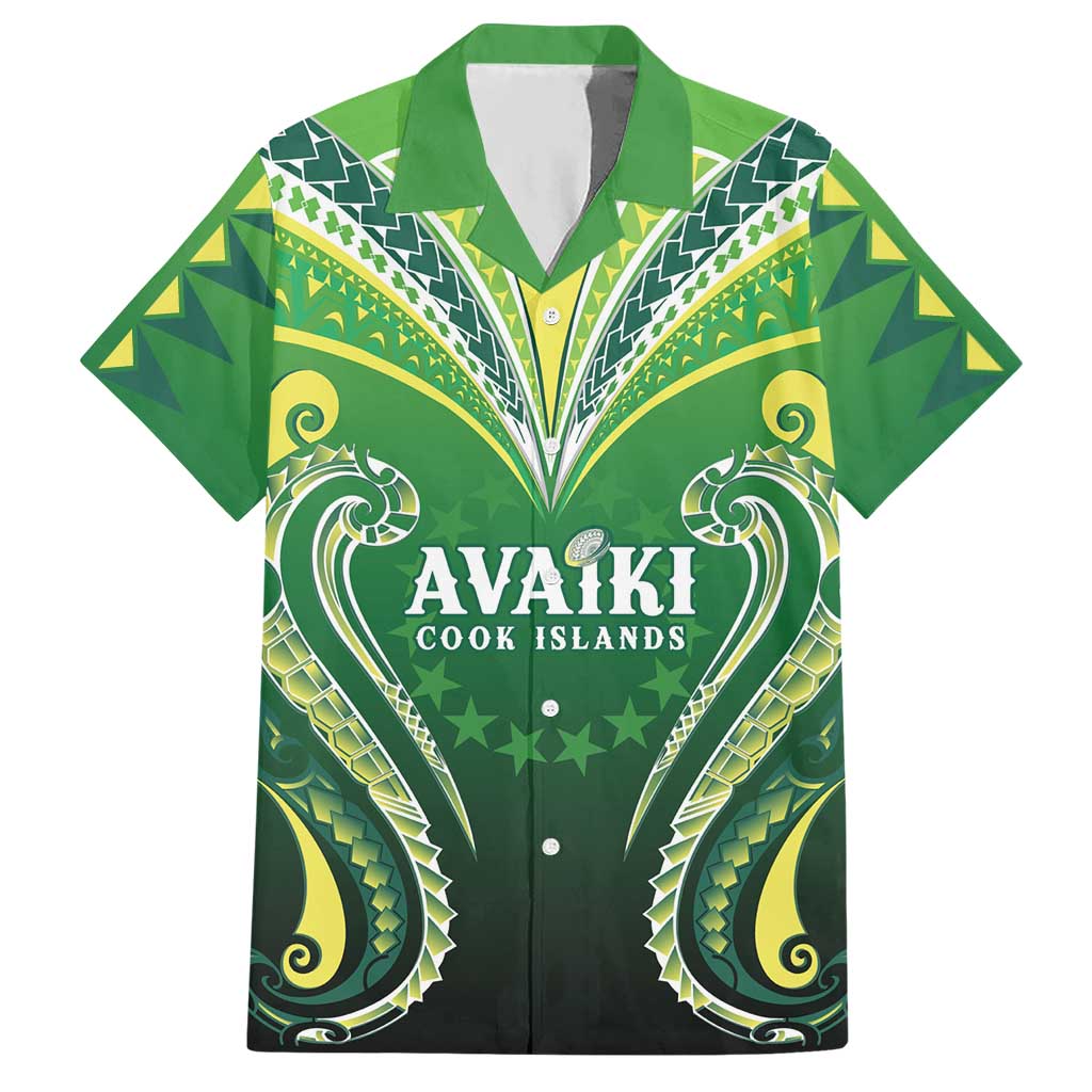 Custom Rugby Cook Islands Avaiki Hawaiian Shirt Green Kuki Airani Tribal Maori Inspired LT9 Green - Polynesian Pride