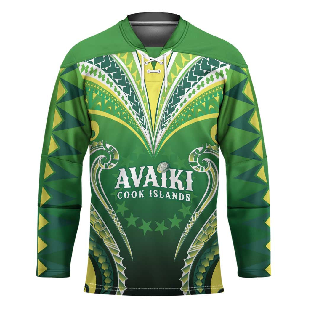 Custom Rugby Cook Islands Avaiki Hockey Jersey Green Kuki Airani Tribal Maori Inspired LT9 Unisex Green - Polynesian Pride