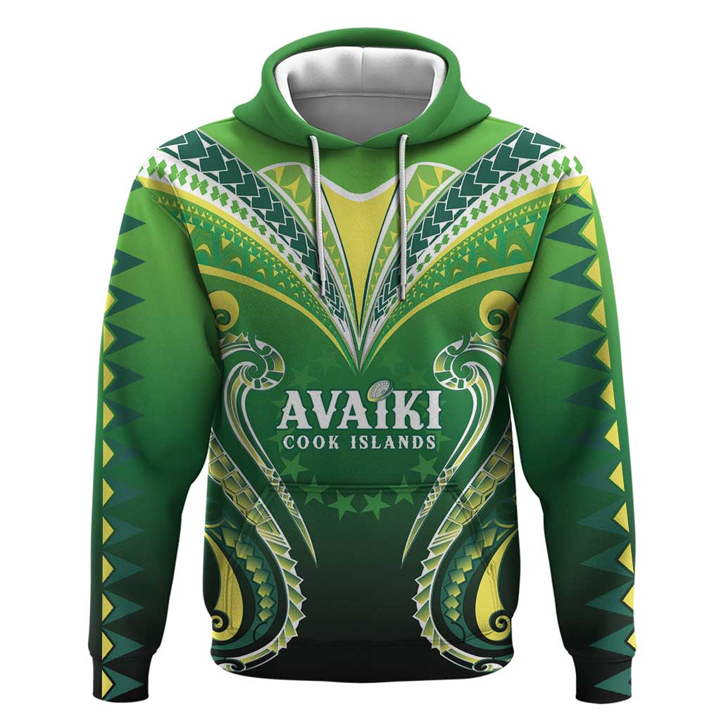Custom Rugby Cook Islands Avaiki Hoodie Green Kuki Airani Tribal Maori Inspired LT9 Pullover Hoodie Green - Polynesian Pride