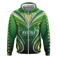 Custom Rugby Cook Islands Avaiki Hoodie Green Kuki Airani Tribal Maori Inspired LT9 Zip Hoodie Green - Polynesian Pride