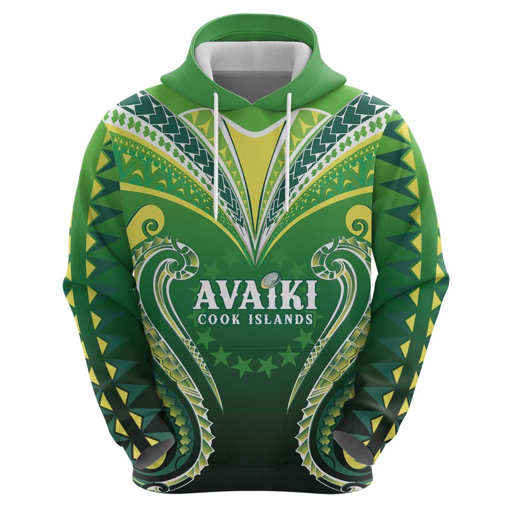 Custom Rugby Cook Islands Avaiki Hoodie Green Kuki Airani Tribal Maori Inspired LT9 - Polynesian Pride