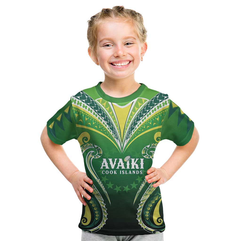 Custom Rugby Cook Islands Avaiki Kid T Shirt Green Kuki Airani Tribal Maori Inspired LT9 Green - Polynesian Pride