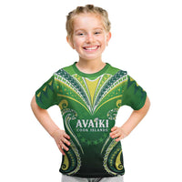 Custom Rugby Cook Islands Avaiki Kid T Shirt Green Kuki Airani Tribal Maori Inspired LT9 Green - Polynesian Pride