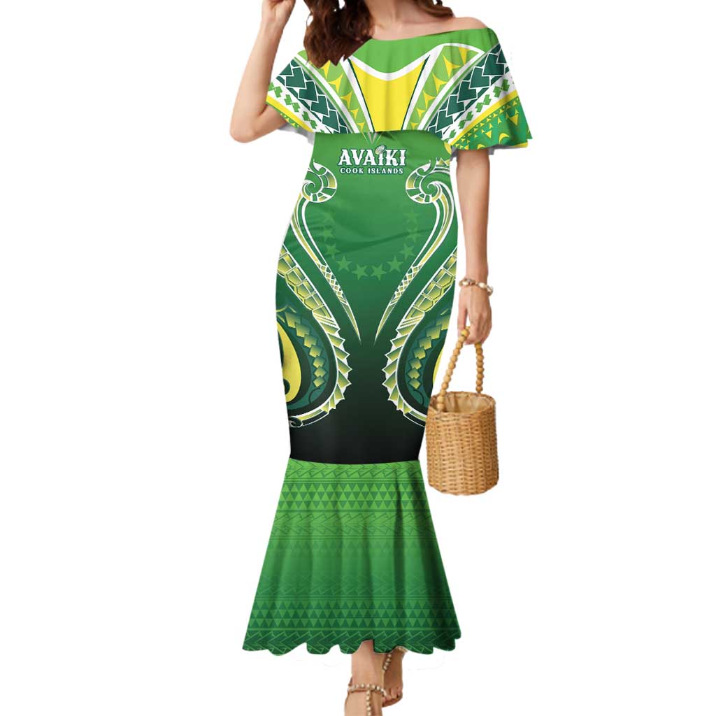 Custom Rugby Cook Islands Avaiki Mermaid Dress Green Kuki Airani Tribal Maori Inspired - Polynesian Pride
