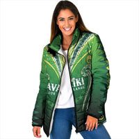 Custom Rugby Cook Islands Avaiki Padded Jacket Green Kuki Airani Tribal Maori Inspired LT9 Women Green - Polynesian Pride