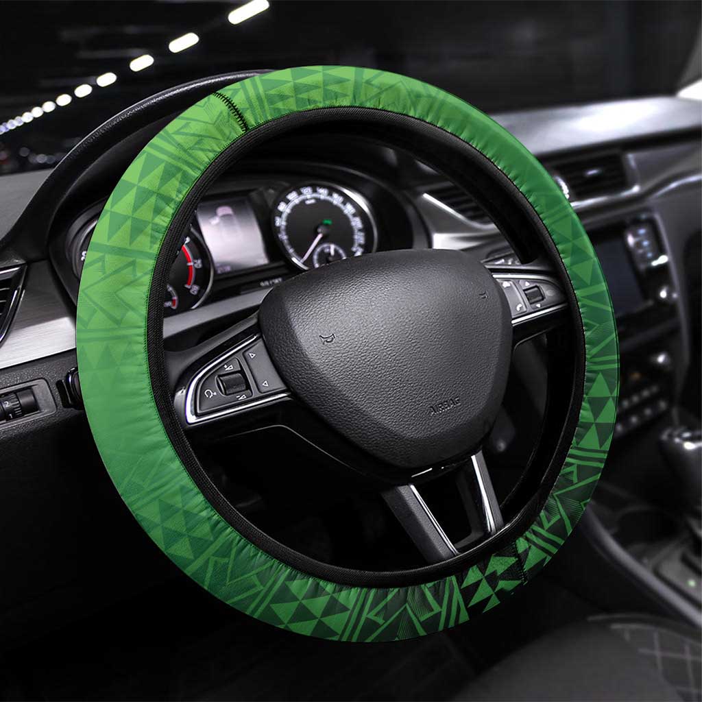 Rugby Cook Islands Avaiki Steering Wheel Cover Green Kuki Airani Tribal Maori Inspired LT9 Universal Fit Green - Polynesian Pride