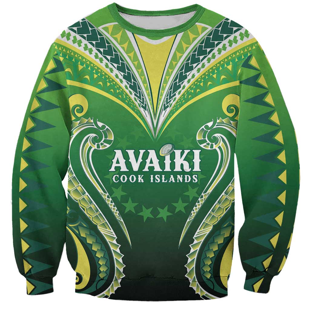 Custom Rugby Cook Islands Avaiki Sweatshirt Green Kuki Airani Tribal Maori Inspired LT9 Unisex Green - Polynesian Pride