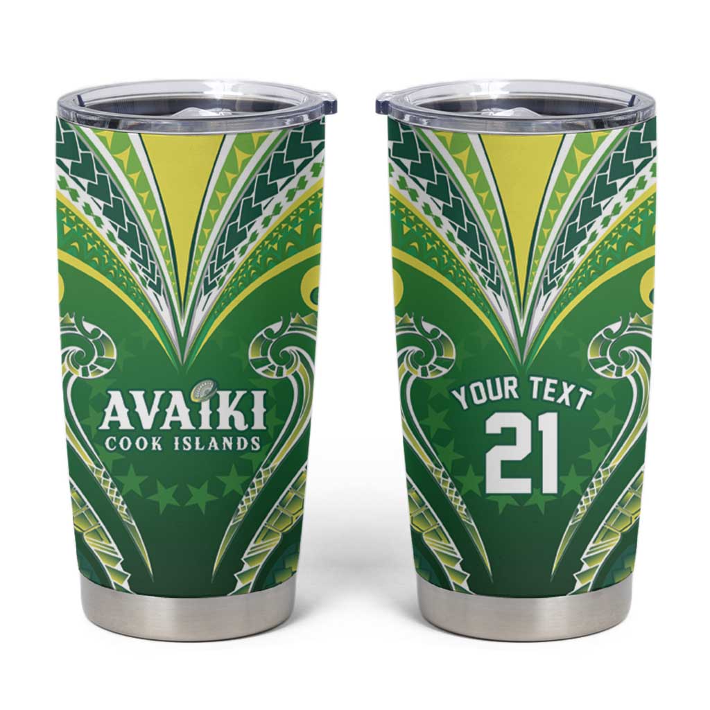 Custom Rugby Cook Islands Avaiki Tumbler Cup Green Kuki Airani Tribal Maori Inspired LT9 Green - Polynesian Pride
